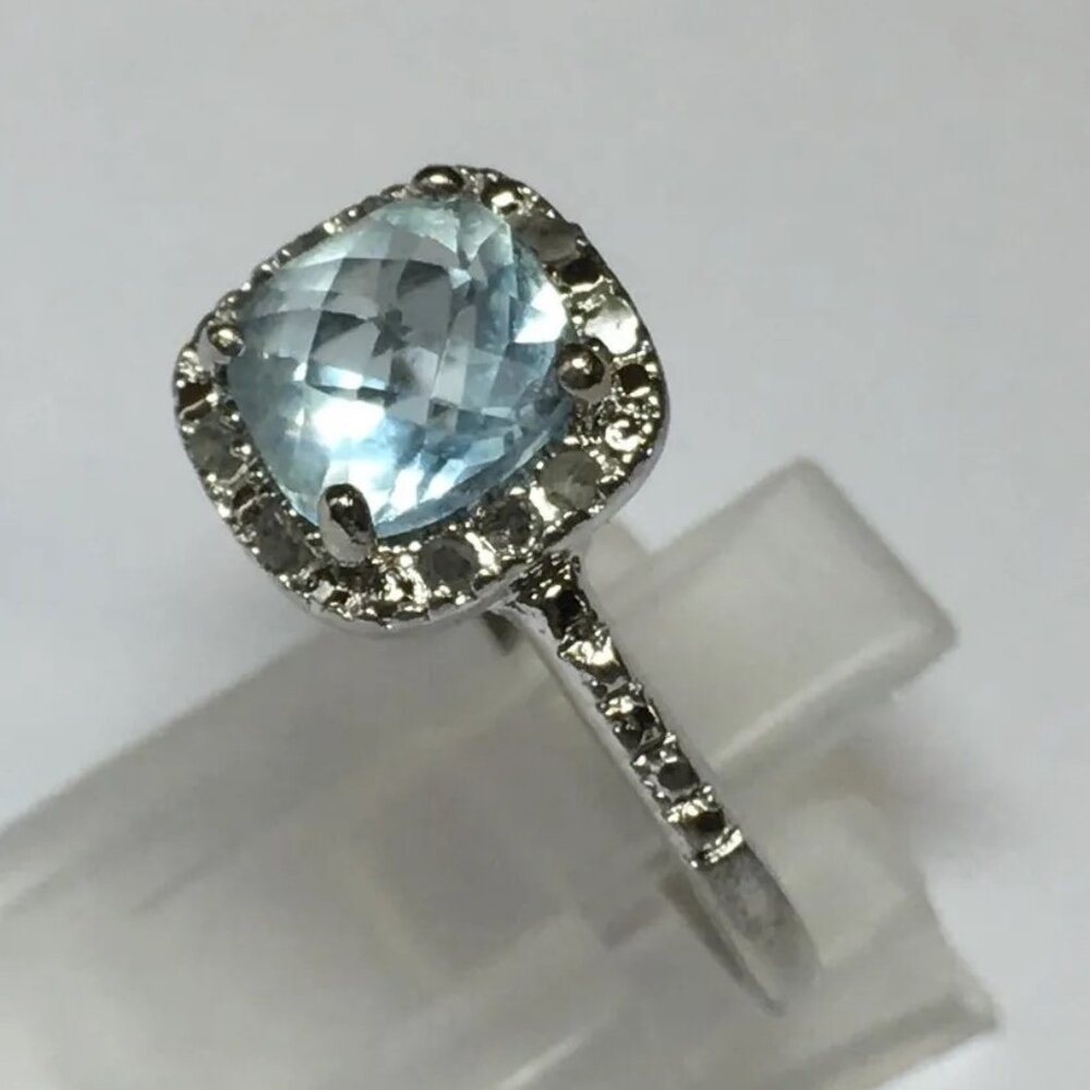 BLUE TOPAZ & DIAMOND STERLING SILVER RING - Picture 2 of 6